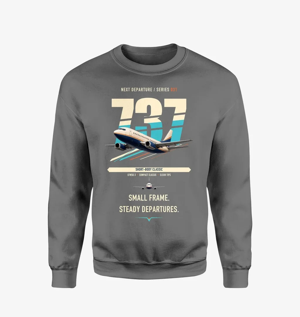 Boeing 737-500 Classic design on gray sweatshirt