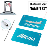 Thumbnail for Alitalia Airlines Aluminum Airplane Luggage tag, Blue + NAME