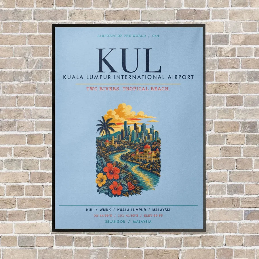 Kuala Lumpur International Airport KUL vertical canvas print - framed - light blue background