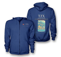 Thumbnail for Trabzon Airport (TZX) design on blue premium zipped hoodie