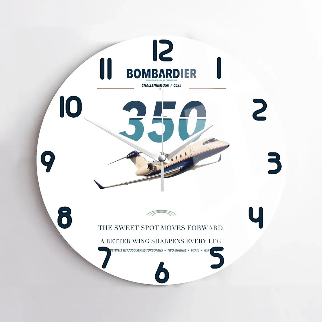Bombardier Challenger 350 design on white no frame wall clock