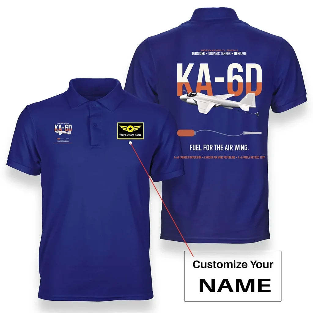 KA-6D Intruder design on blue+name double-side polo t-shirt, double-side print