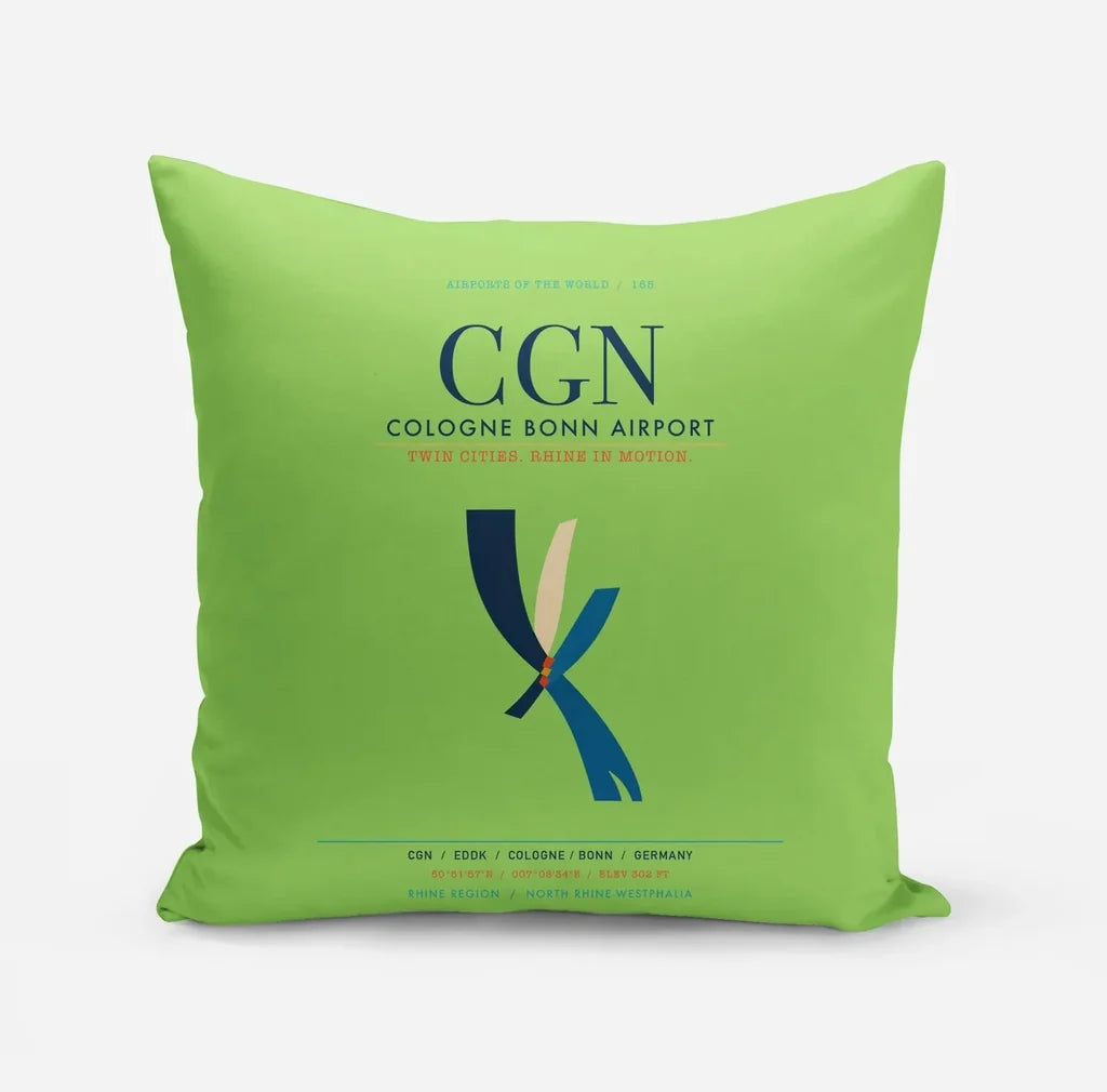 Cologne Bonn Airport (CGN) design on light green pillow