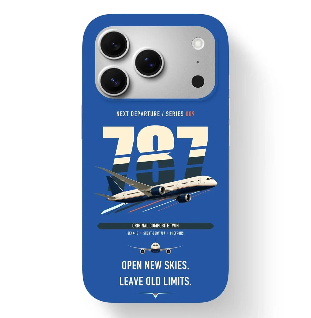Boeing 787-8 Dreamliner design on blue magsafe iphone case