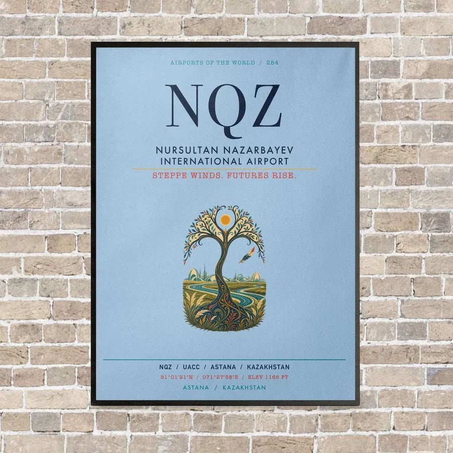 Nursultan Nazarbayev International Airport Astana NQZ vertical canvas print - framed - light blue background