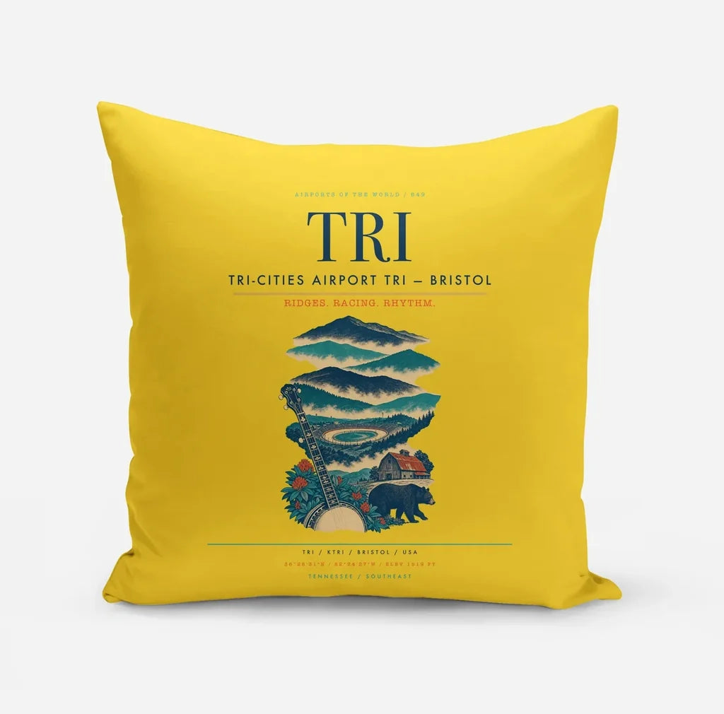Tri-Cities Airport (TRI) design on yellow pillow