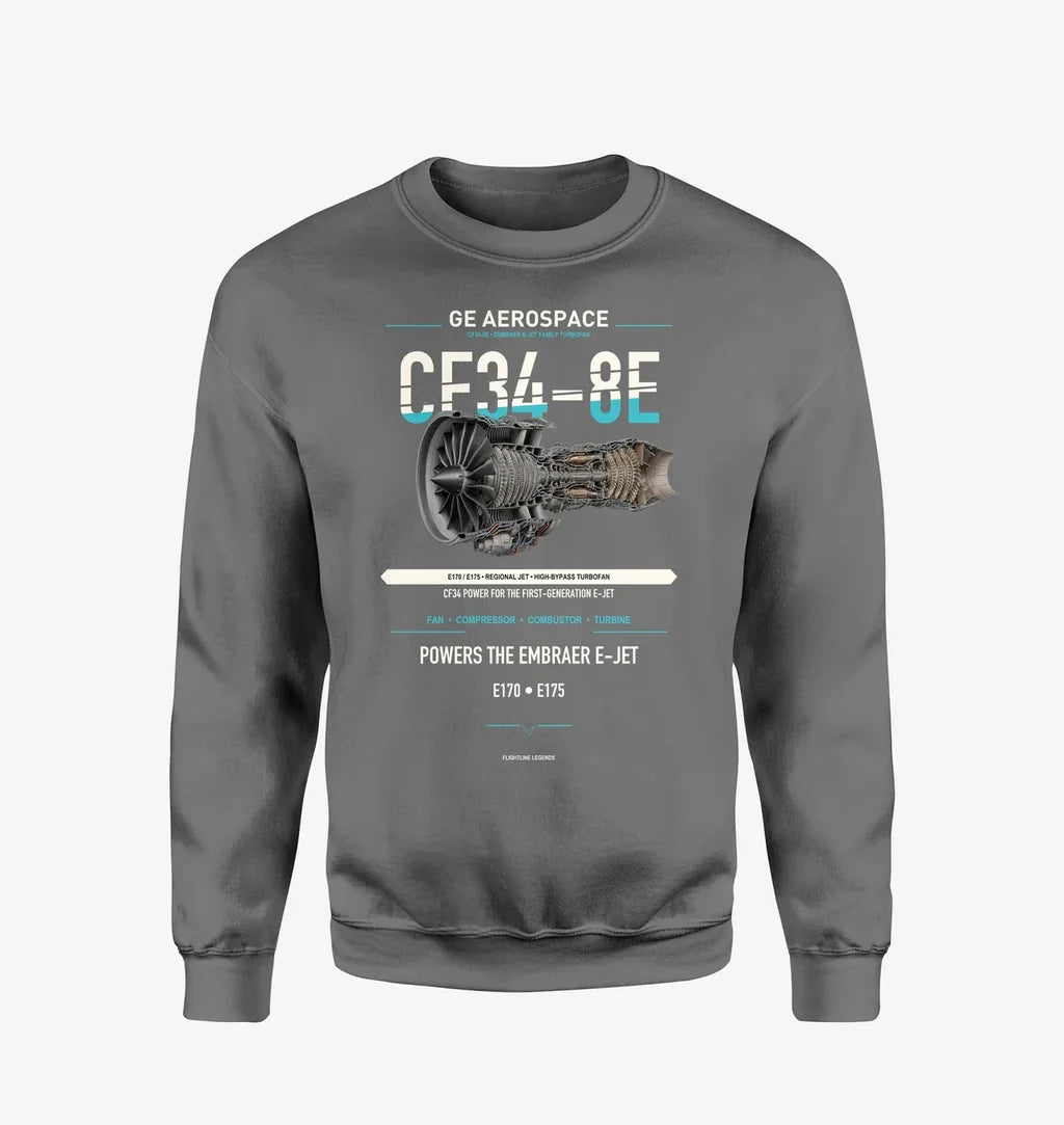CF34-8E design on gray sweatshirt