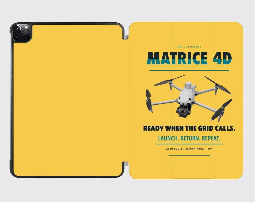 DJI Matrice 4D design on yellow ipad tablet case