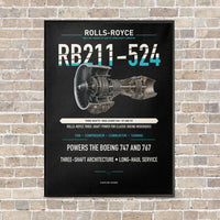 Thumbnail for RB211-524 vertical canvas print - framed - black background