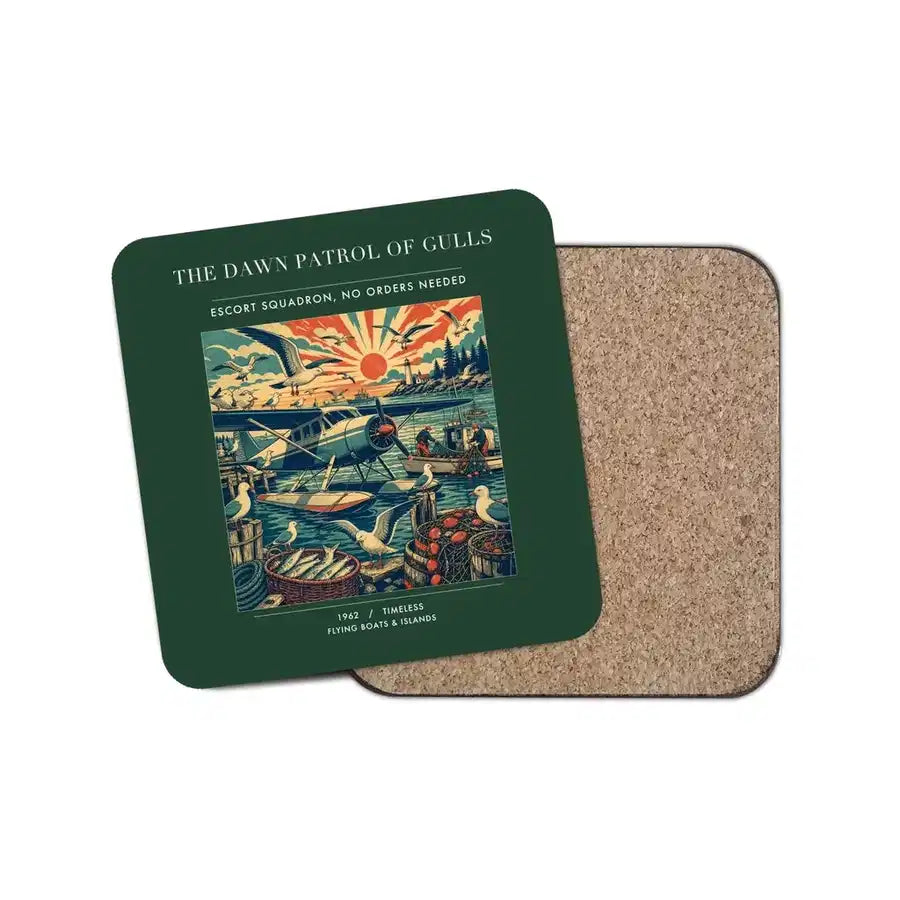 The Dawn Patrol Of Gulls - Designed Coasters design on dark green 1-piece