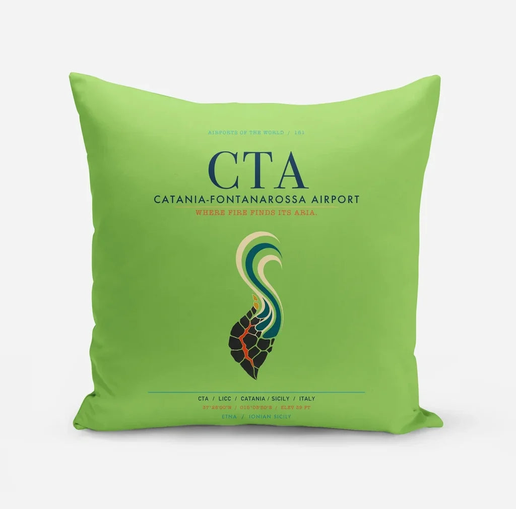 Catania-Fontanarossa Airport (CTA) design on light green pillow