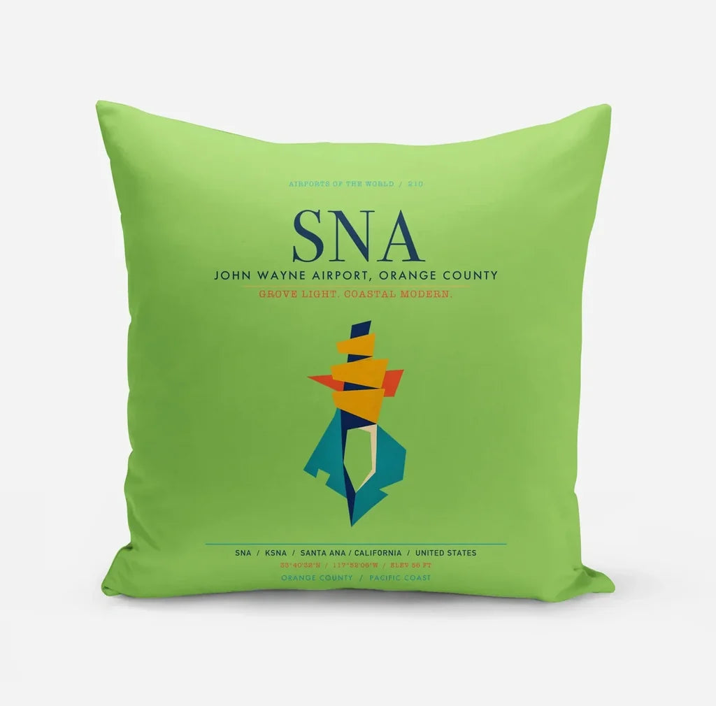 John Wayne Airport, Orange County (SNA) design on light green pillow