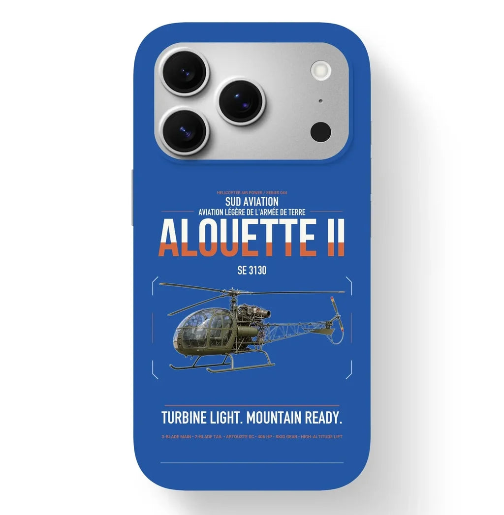 Sud Aviation SE 3130 Alouette II design on blue magsafe iphone case, for iPhone 17 Pro