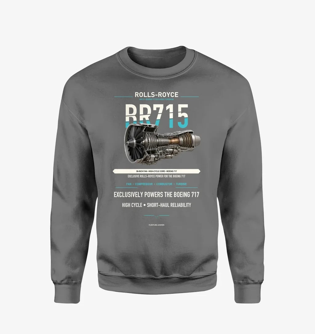BR715 design on gray sweatshirt