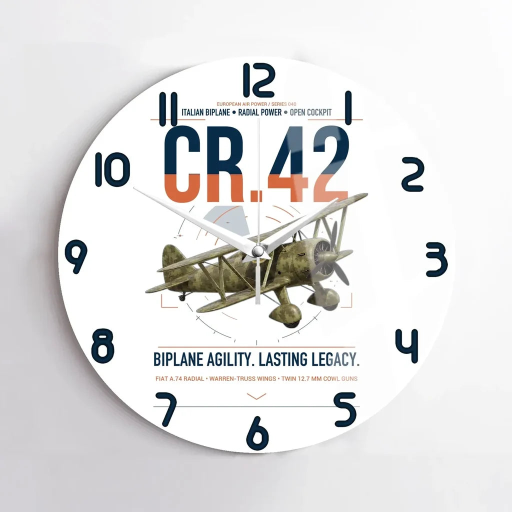 Fiat CR.42 Falco design on white no frame wall clock