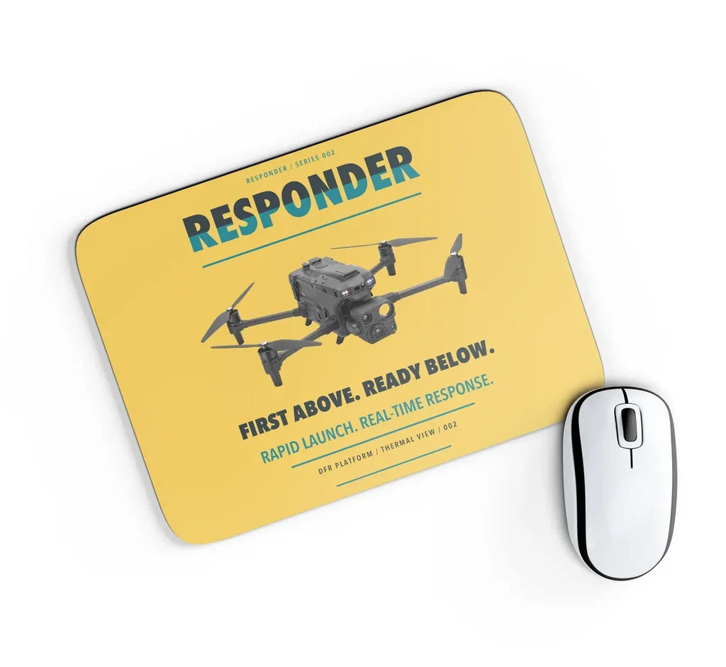 BRINC Responder design on yellow rectangle mouse pad