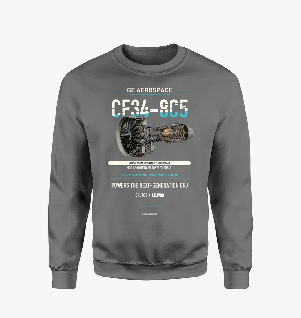 CF34-8C5 design on gray sweatshirt