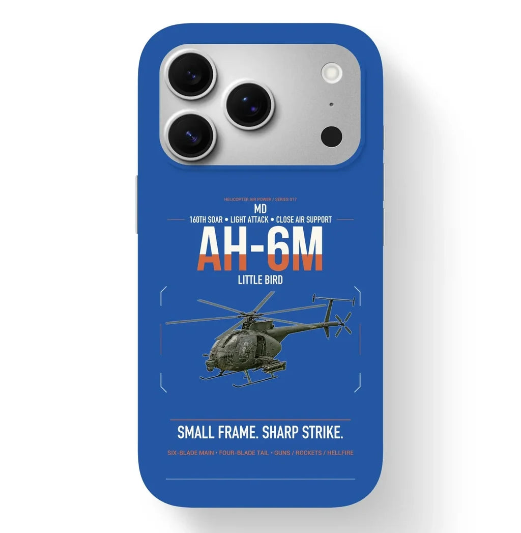 MD AH-6M Little Bird design on blue magsafe iphone case, for iPhone 17 Pro