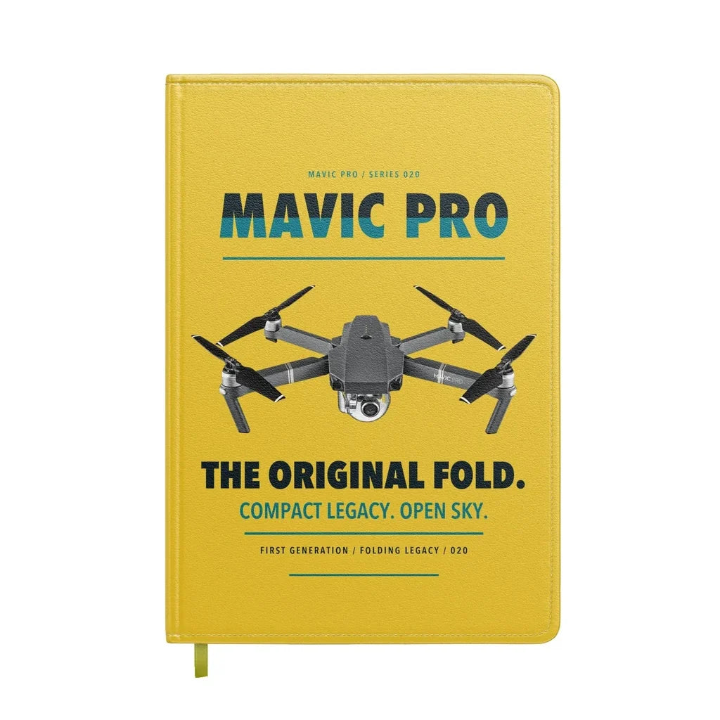 DJI Mavic Pro design on yellow notebook