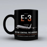 Thumbnail for E-3 Sentry AWACS design on black ceramic mug, double-side print