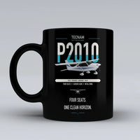 Thumbnail for Tecnam P2010 design on black ceramic mug, double-side print