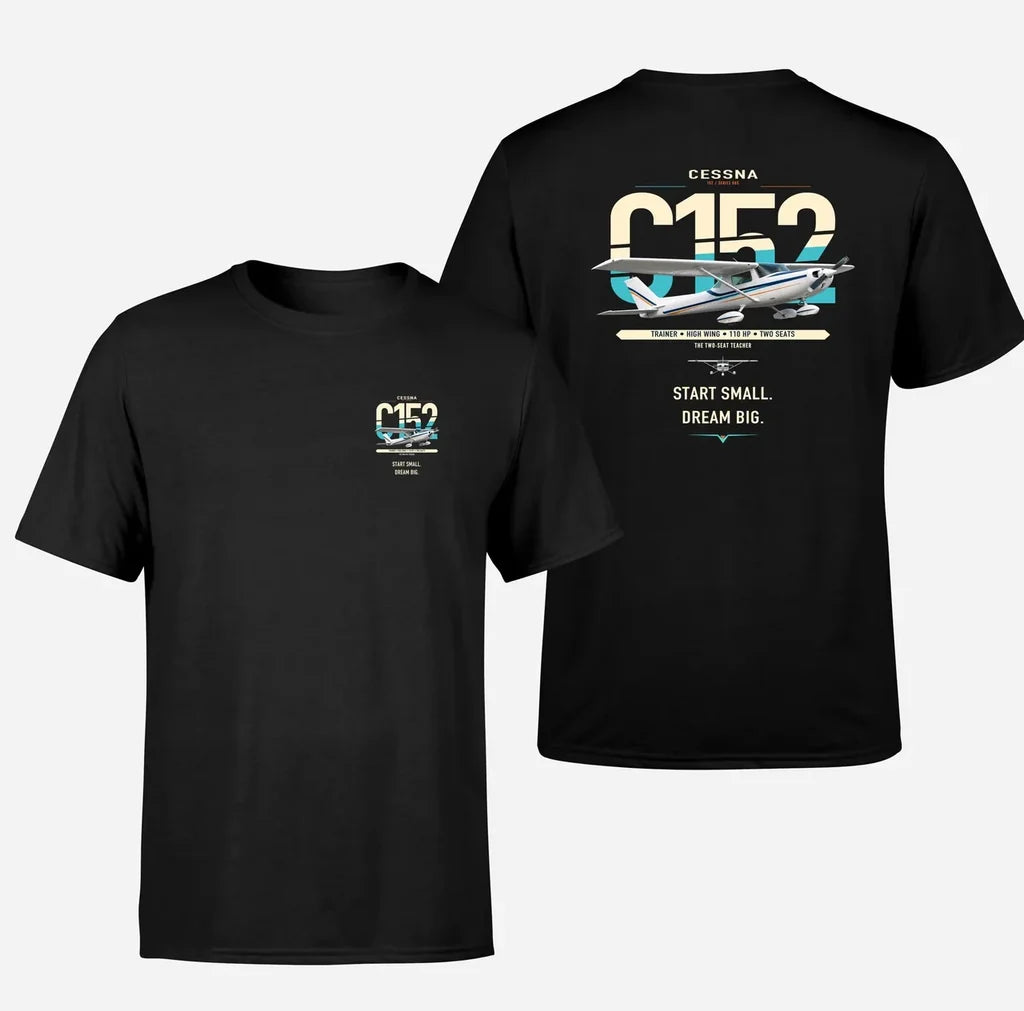 Cessna 152 design on black t-shirt, double-side print