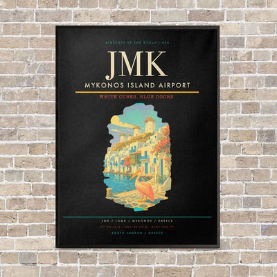 Mykonos Island Airport JMK vertical canvas print - framed - black background