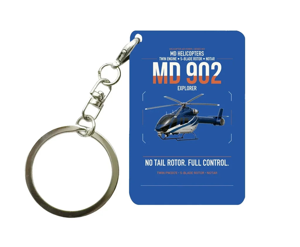 MD Helicopters MD 902 Explorer design on blue designed key chain, double-side print