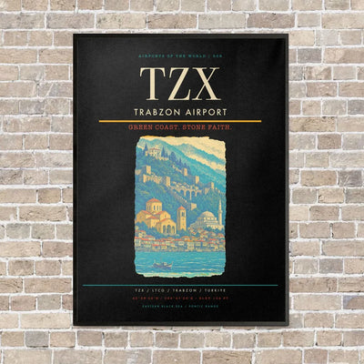 Trabzon Airport TZX vertical canvas print - framed - black background