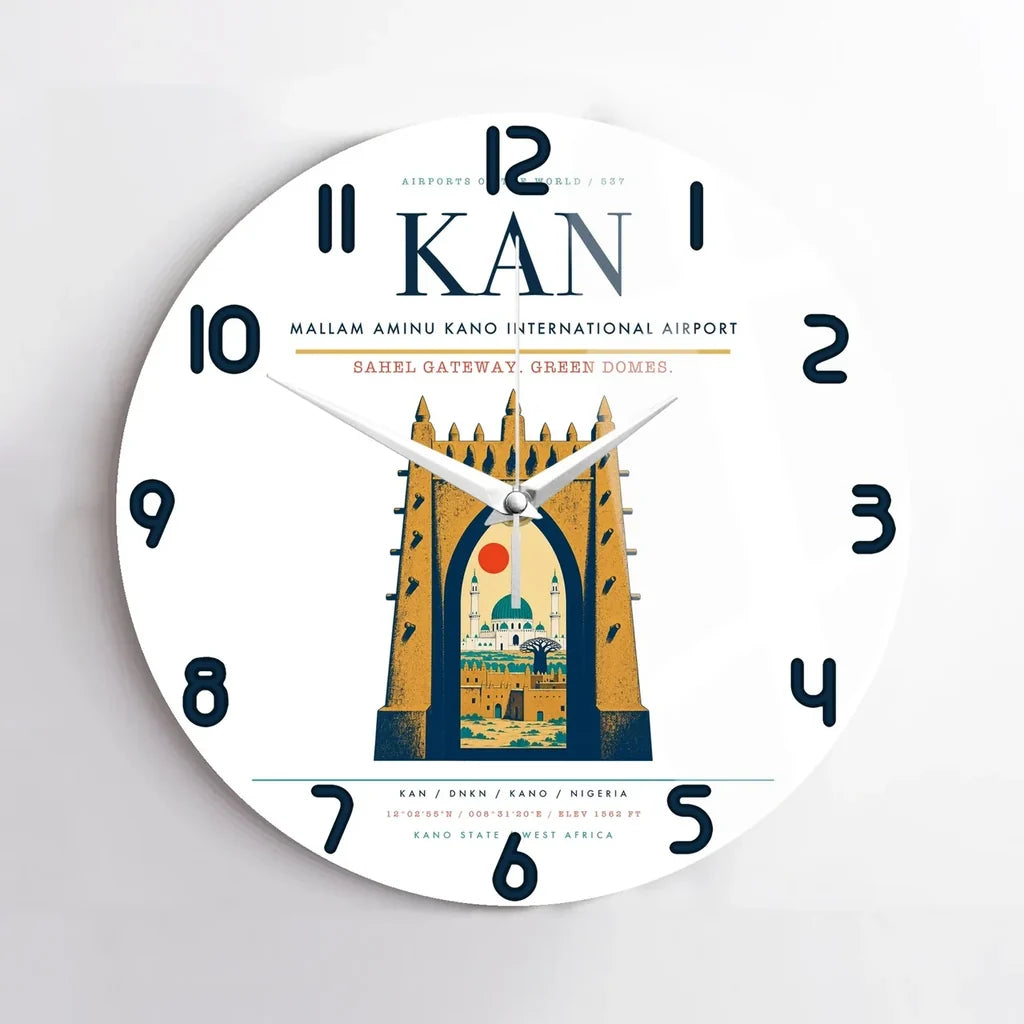 Mallam Aminu Kano International Airport (KAN) design on white no frame wall clock