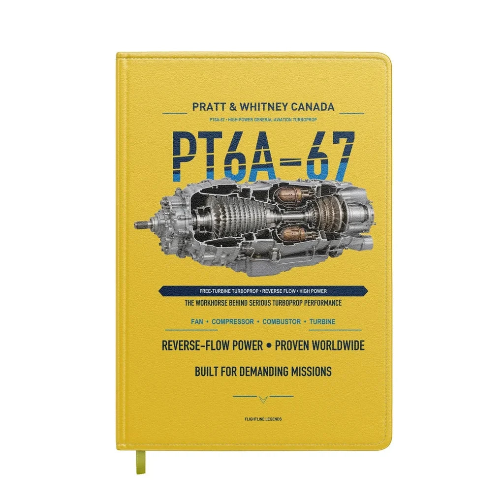 PT6A-67 design on yellow notebook