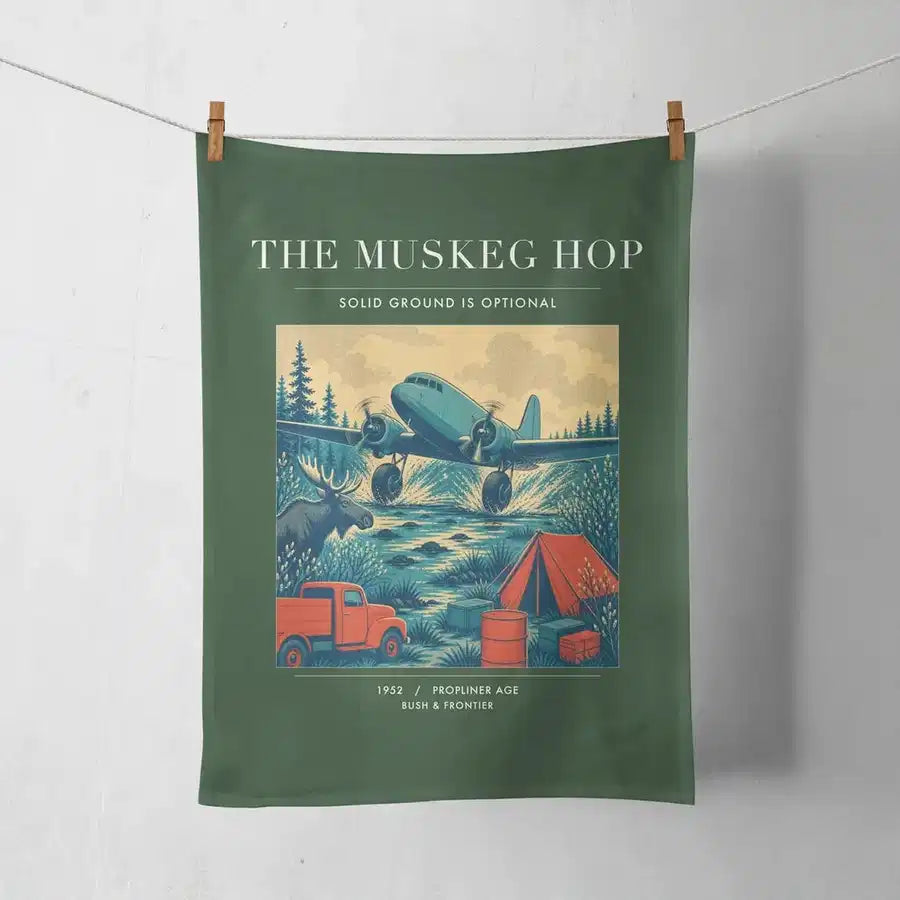 VINTAGE G4282 - The Muskeg Hop - Designed Towels design on darkgreen