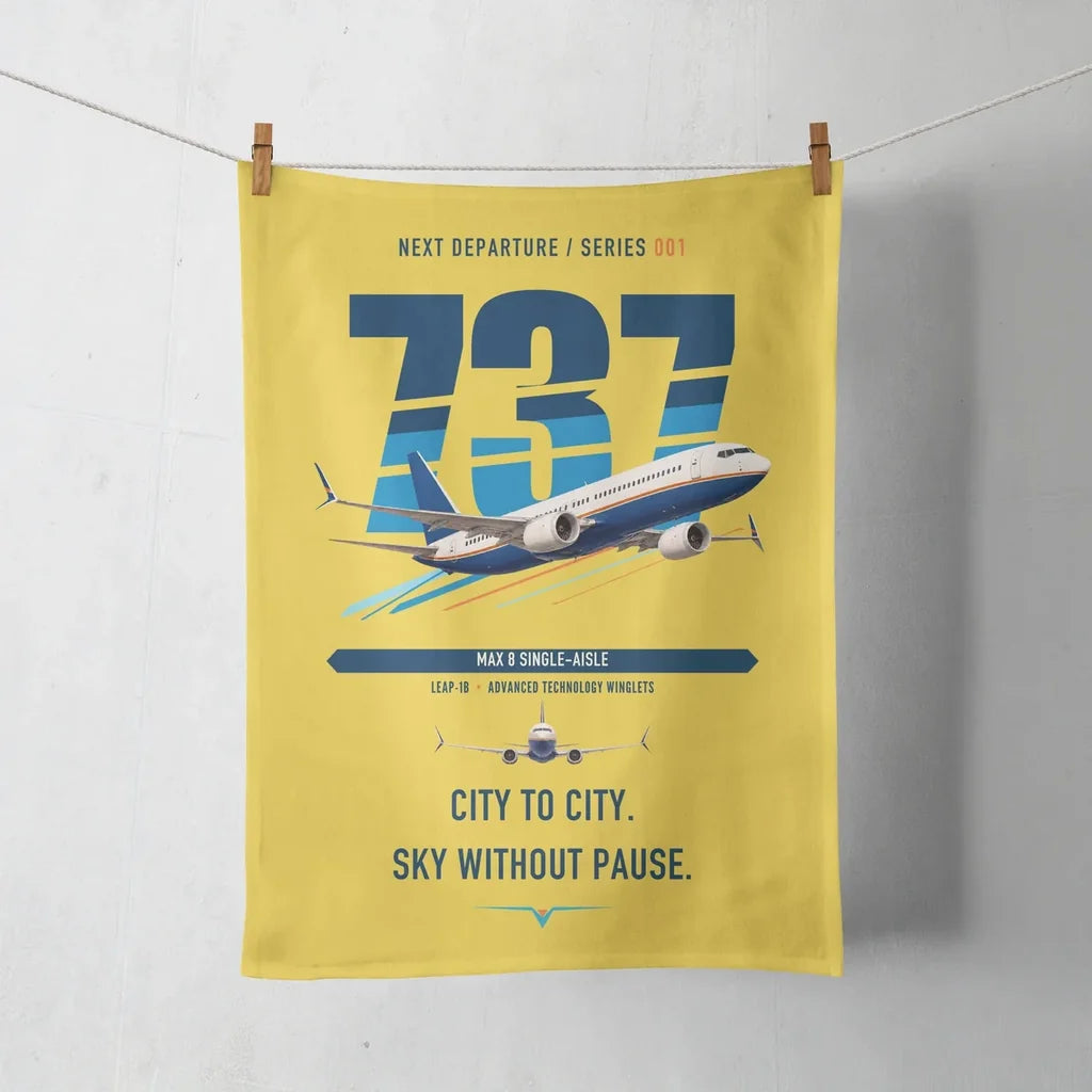 Boeing 737 MAX 8 design on yellow towel