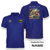 Thumbnail for VINTAGE G4047 - The Aero Club - Double-Side Polo T-Shirt design on blue+name