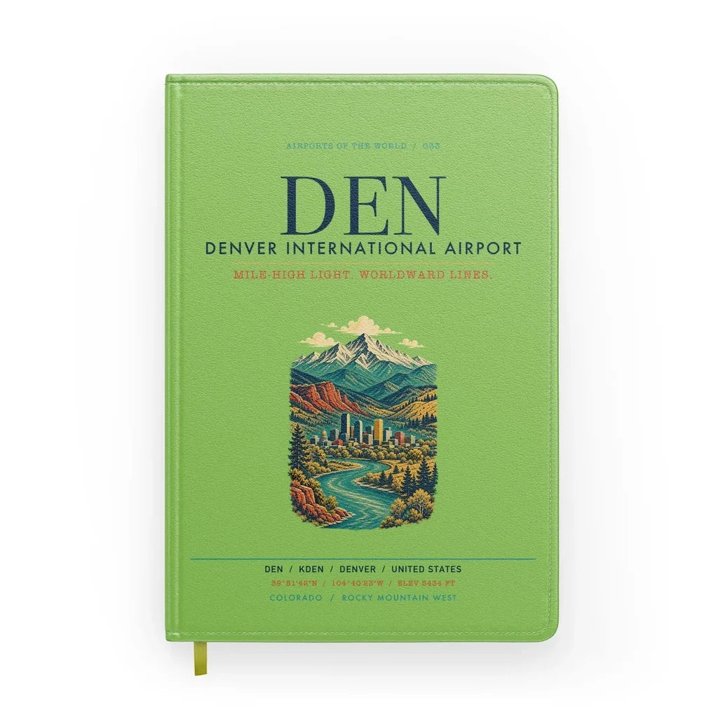 Denver International Airport (DEN) design on light green notebook