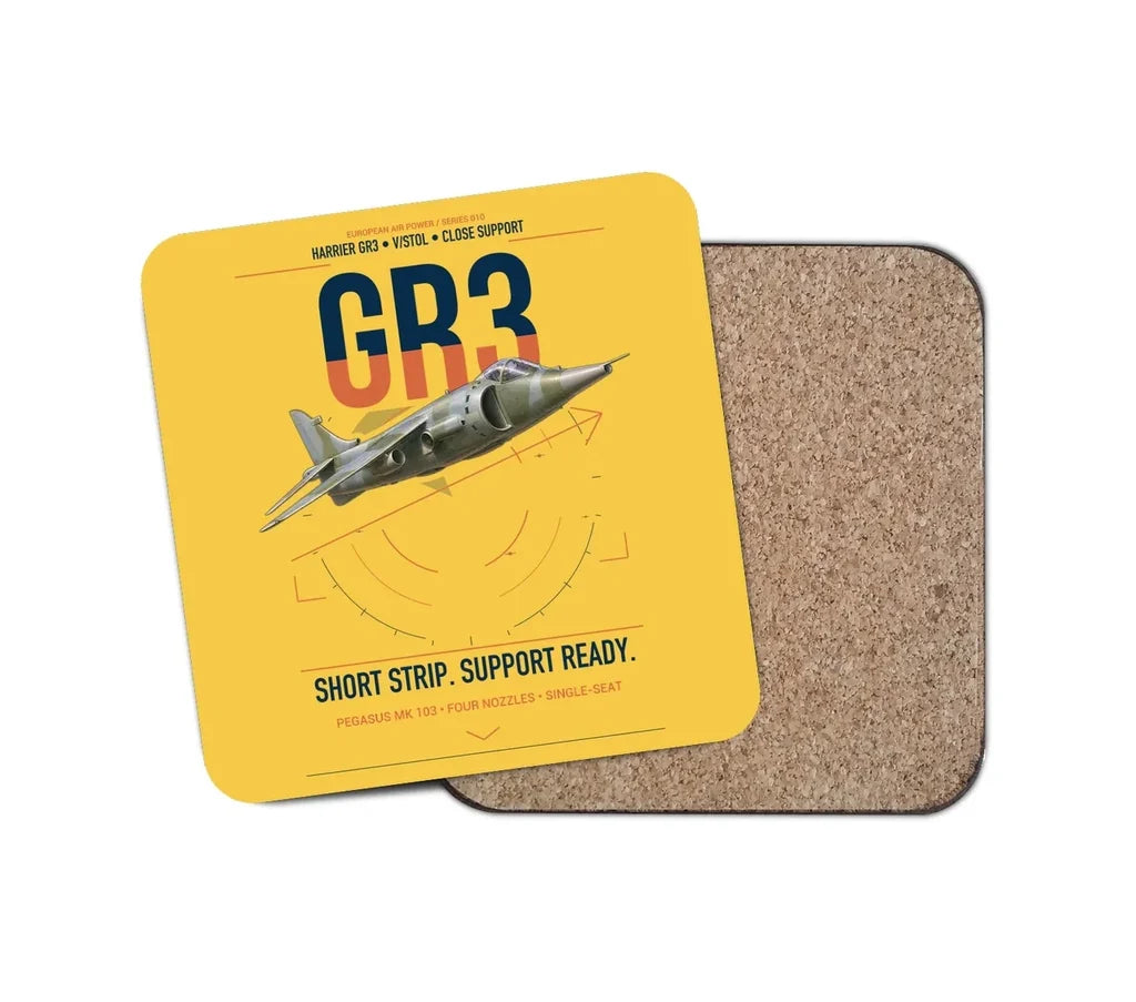 Hawker Siddeley Harrier GR3 design on yellow 1 piece coaster