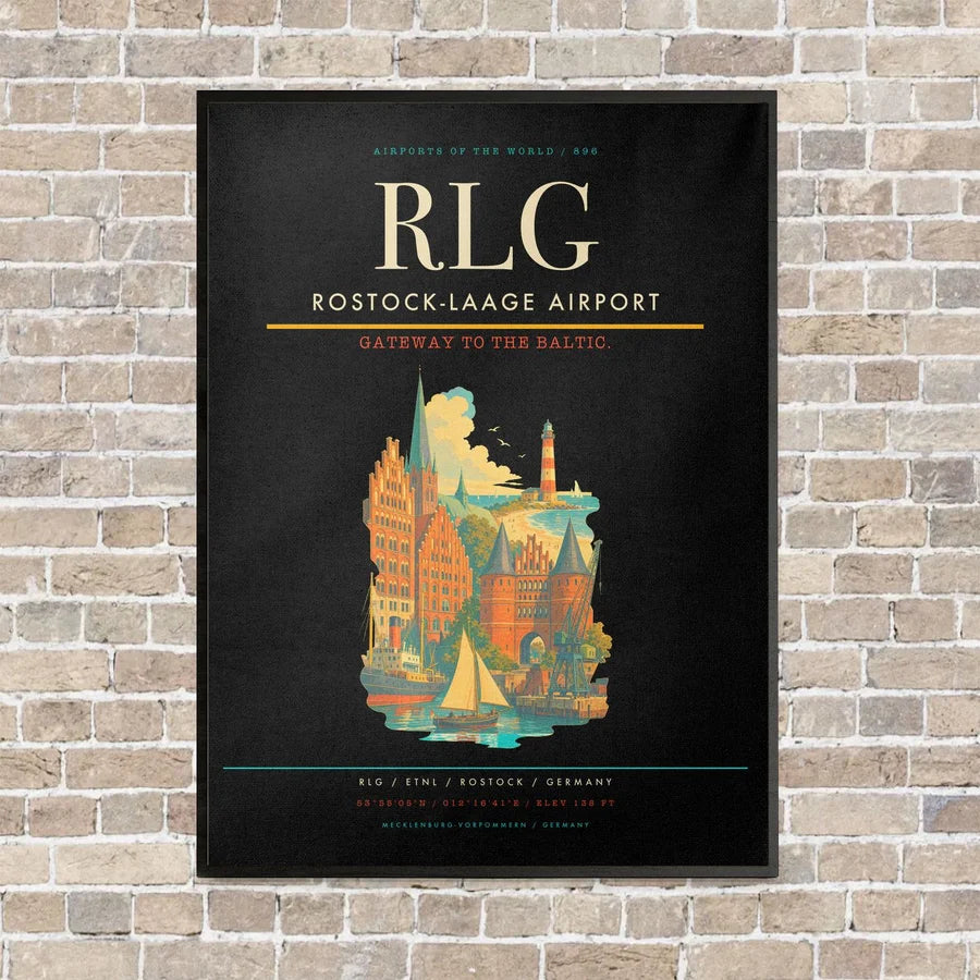Rostock-Laage Airport RLG vertical canvas print - framed - black background