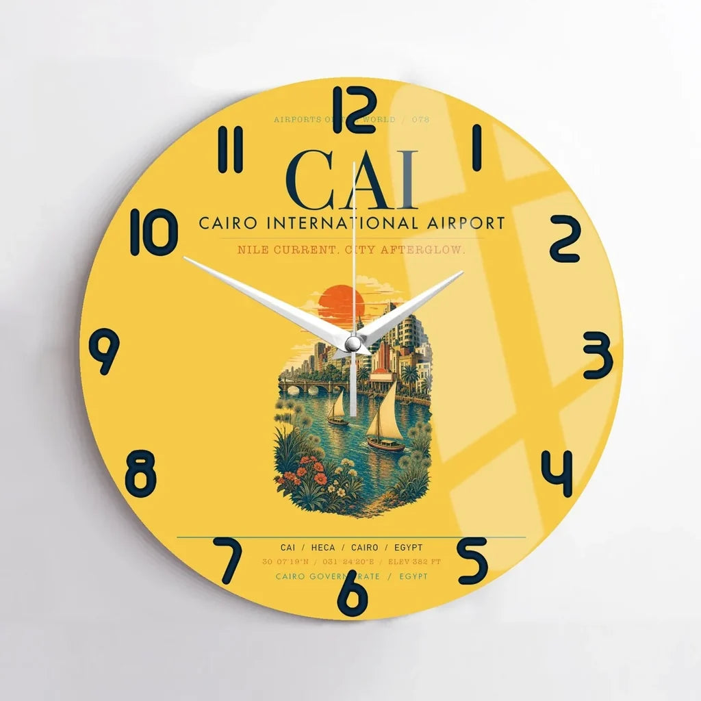 Cairo International Airport (CAI) design on yellow no frame wall clock