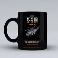 Thumbnail for Sikorsky S-61N design on black ceramic mug, double-side print