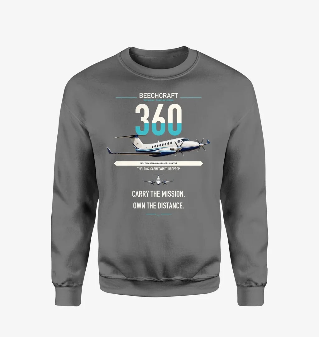 Beechcraft King Air 360 design on gray sweatshirt