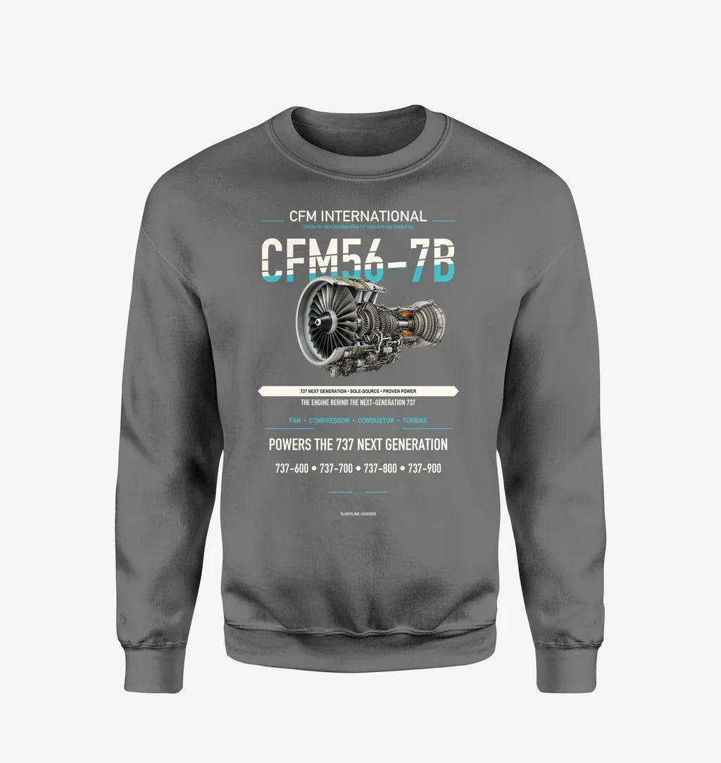 CFM56-7B design on gray sweatshirt