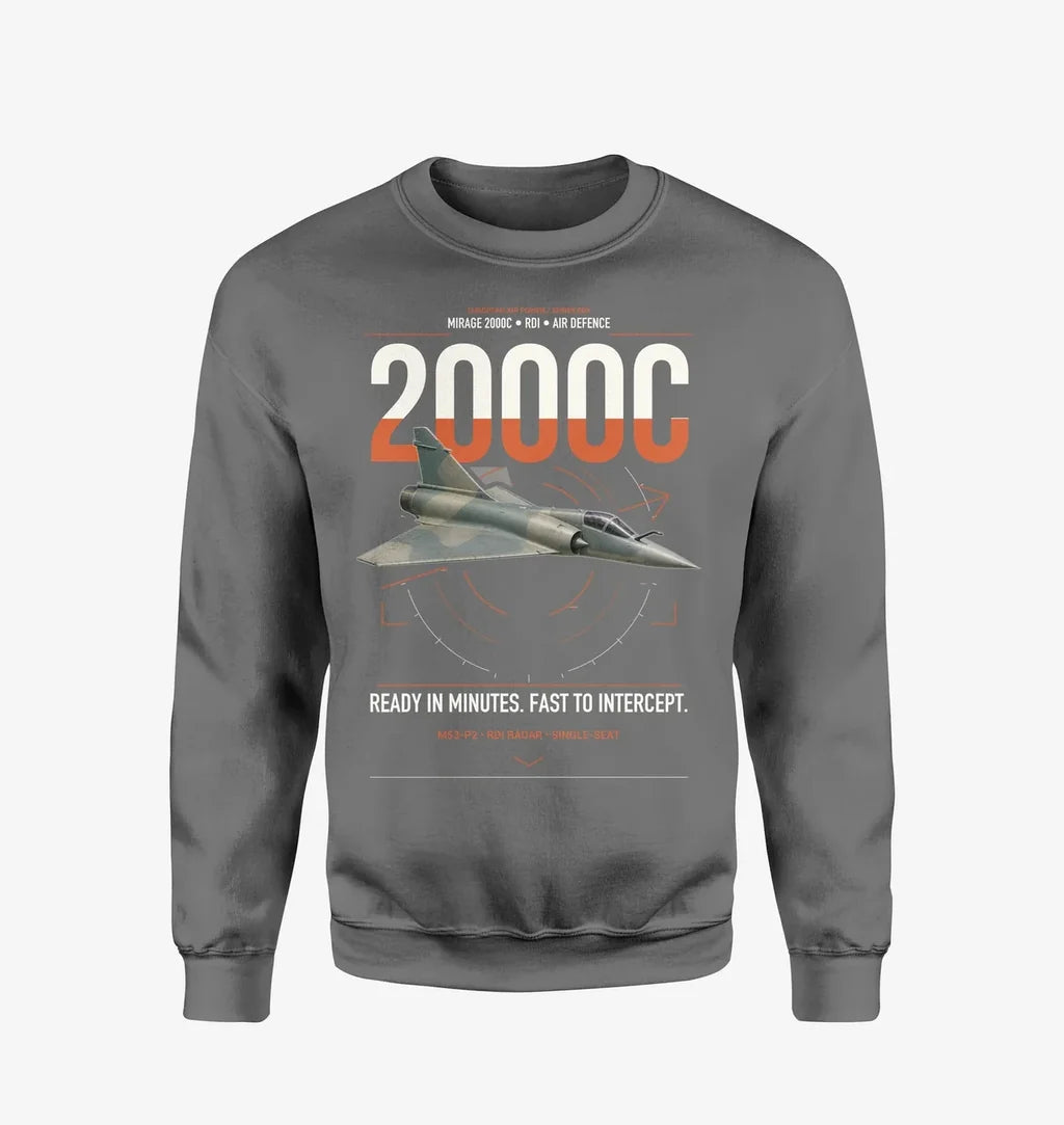 Dassault Mirage 2000C RDI design on gray sweatshirt