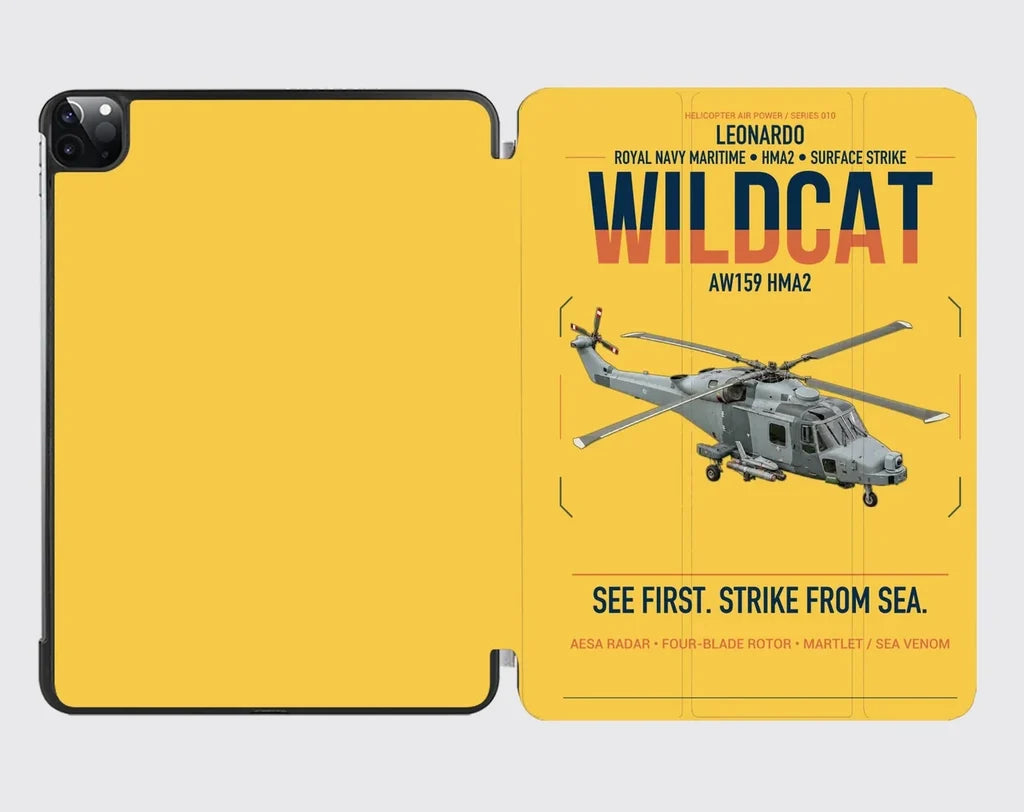 Leonardo AW159 Wildcat HMA2 design on yellow ipad tablet case