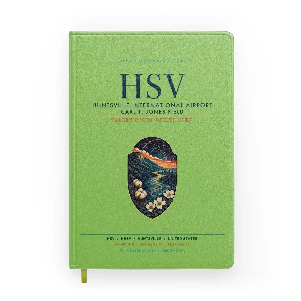 Huntsville International Airport (HSV) design on light green notebook