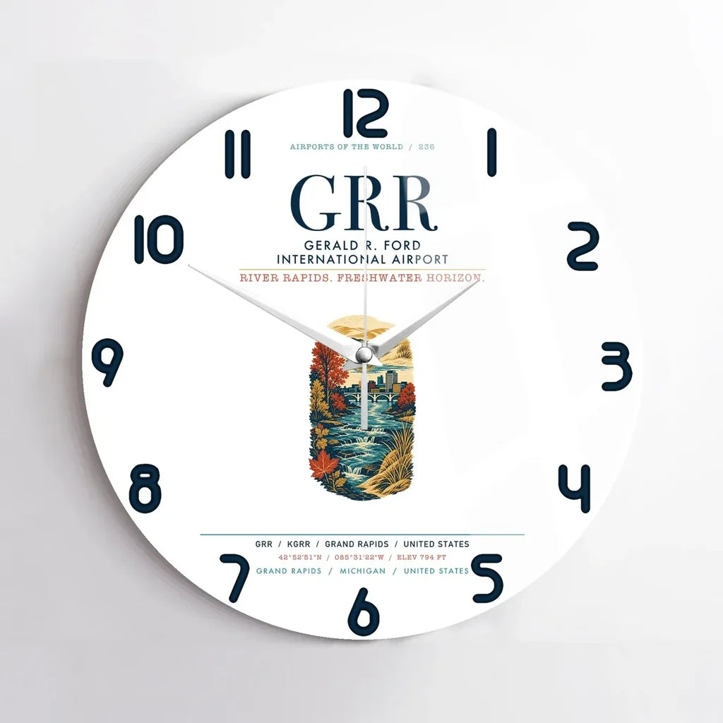 Gerald R. Ford International Airport Grand Rapids (GRR) design on white no frame wall clock