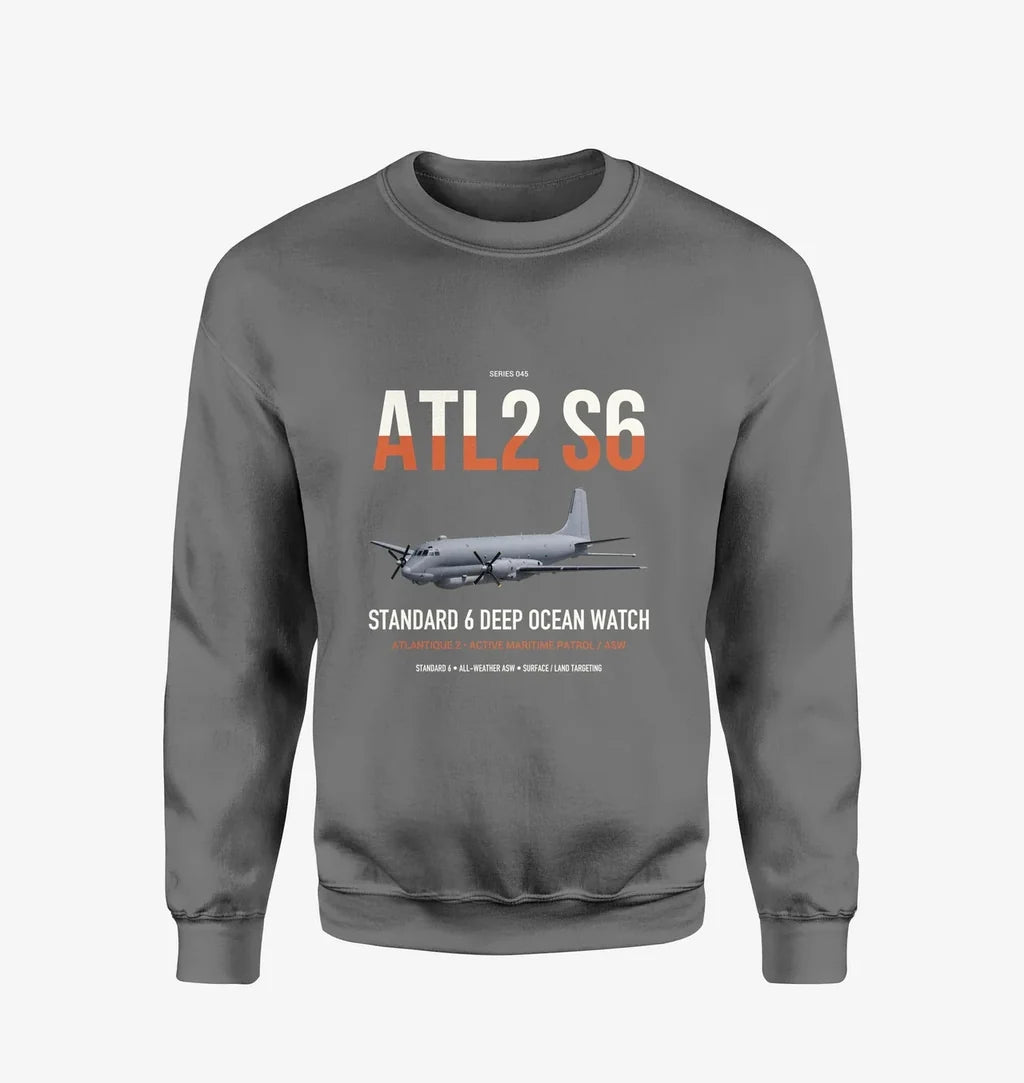 Atlantique 2 Standard 6 design on gray sweatshirt