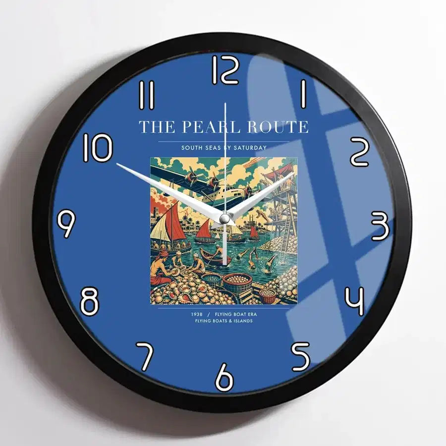 VINTAGE G4072 - The Pearl Route - Designed Wall Clocks design on blue framed