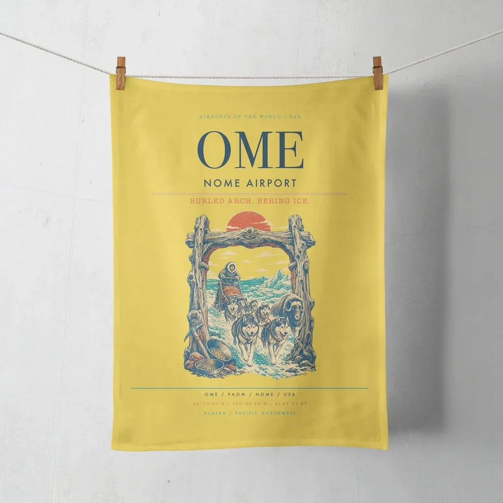 Nome Airport (OME) design on yellow towel
