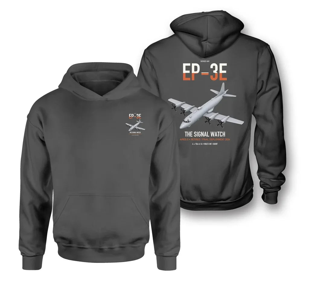 EP-3E ARIES II design on dark gray double-side hoodie, double-side print
