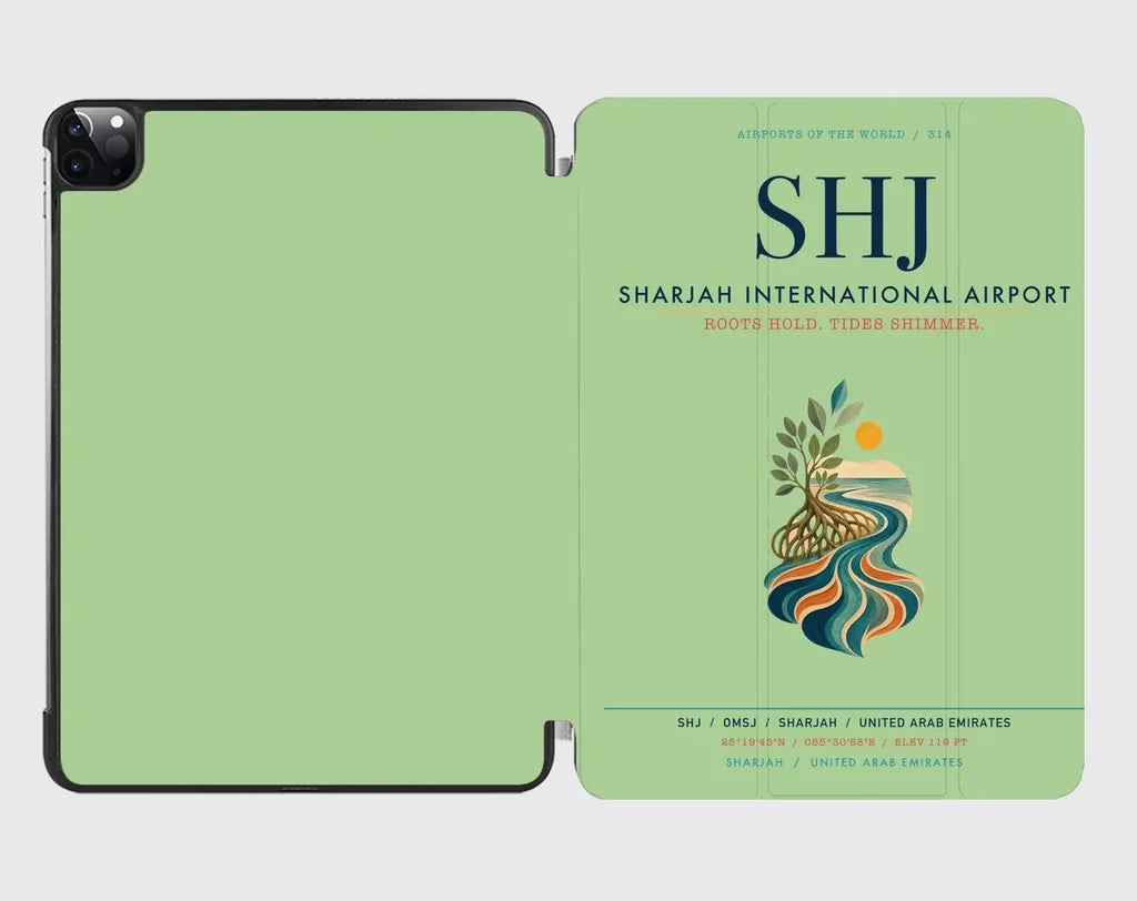 Sharjah International Airport (SHJ) design on light green ipad tablet case